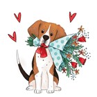 valentijnskaart getekende hond met bos bloemen
